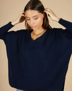 Femme Cashmere Tribu Pulls^Pull poncho 100% Cachemire Emma col V bleu marine