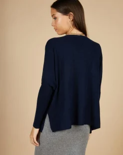 Femme Cashmere Tribu Pulls^Pull poncho 100% Cachemire Emma col V bleu marine
