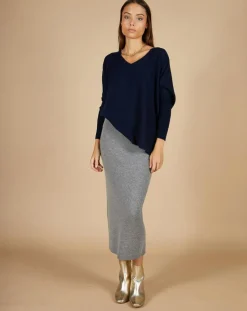 Femme Cashmere Tribu Pulls^Pull poncho 100% Cachemire Emma col V bleu marine