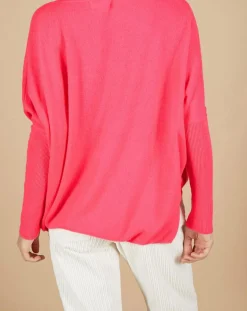Pull poncho 100% Cachemire Emma col V rose fluo-Cashmere Tribu New