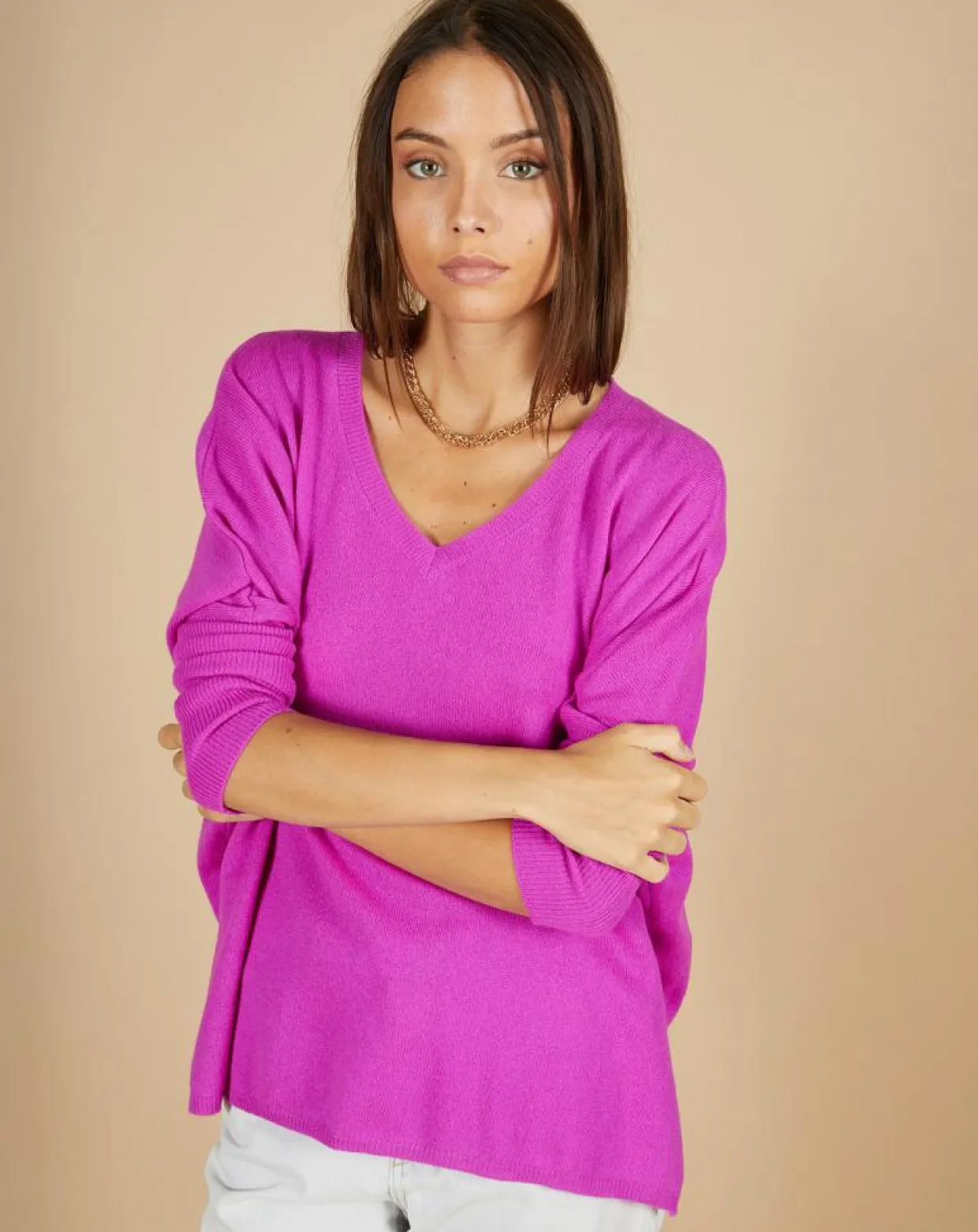 Femme Cashmere Tribu Pulls^Pull poncho 100% Cachemire Emma col V violet fluo