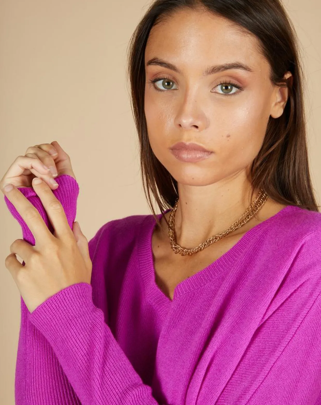 Femme Cashmere Tribu Pulls^Pull poncho 100% Cachemire Emma col V violet fluo