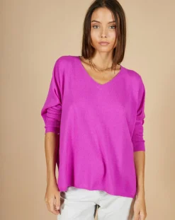 Femme Cashmere Tribu Pulls^Pull poncho 100% Cachemire Emma col V violet fluo
