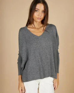 Femme Cashmere Tribu Pulls^Pull poncho 100% Cachemire Emma col V gris chiné foncé
