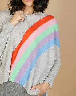 Femme Cashmere Tribu Pulls^Pull poncho 100% Cachemire Intarsia Soleil col V gris chiné clair