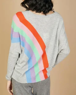 Femme Cashmere Tribu Pulls^Pull poncho 100% Cachemire Intarsia Soleil col V gris chiné clair