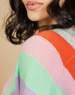 Femme Cashmere Tribu Pulls^Pull poncho 100% Cachemire Intarsia Soleil col V gris chiné clair