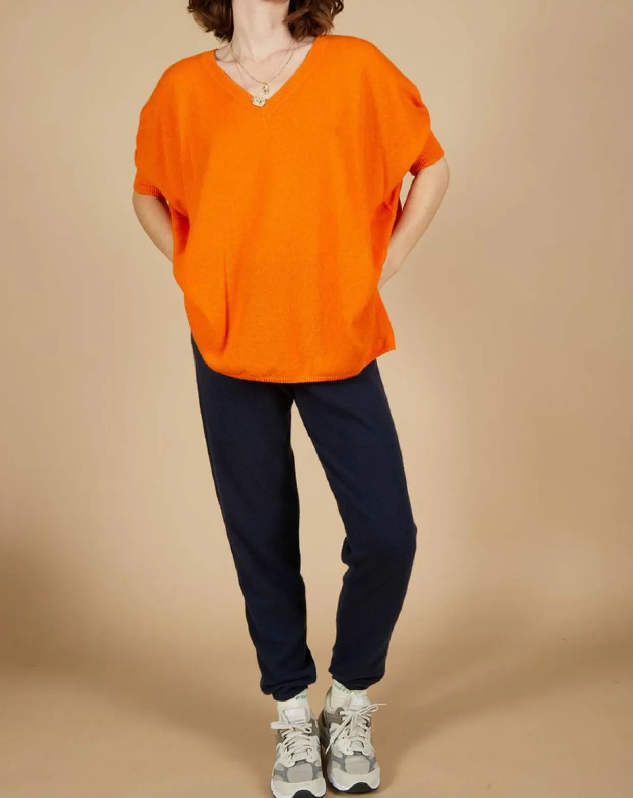 Pull poncho 100% Cachemire Kelly col V manches courtes mangue-Cashmere Tribu Best
