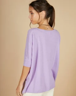 Femme Cashmere Tribu Pulls^Pull poncho 100% Cachemire Kelly col V manches courtes lavande
