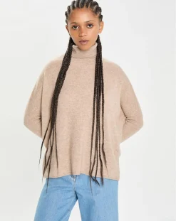 Femme Cashmere Tribu Pulls^Pull poncho 100% Cachemire Lola col roulé chataigne