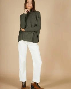Pull poncho 100% Cachemire Lola col roulé kaki grisé-Cashmere Tribu Online