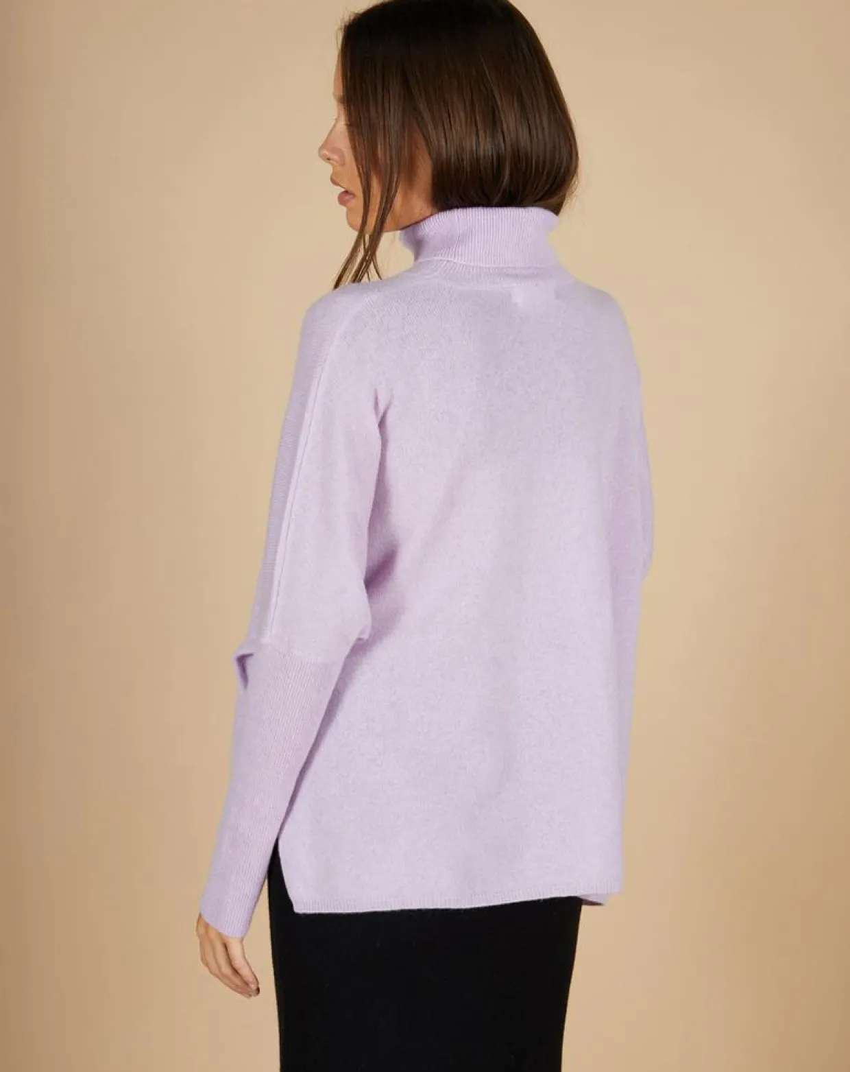 Pull poncho 100% Cachemire Lola col roulé lilas-Cashmere Tribu Discount