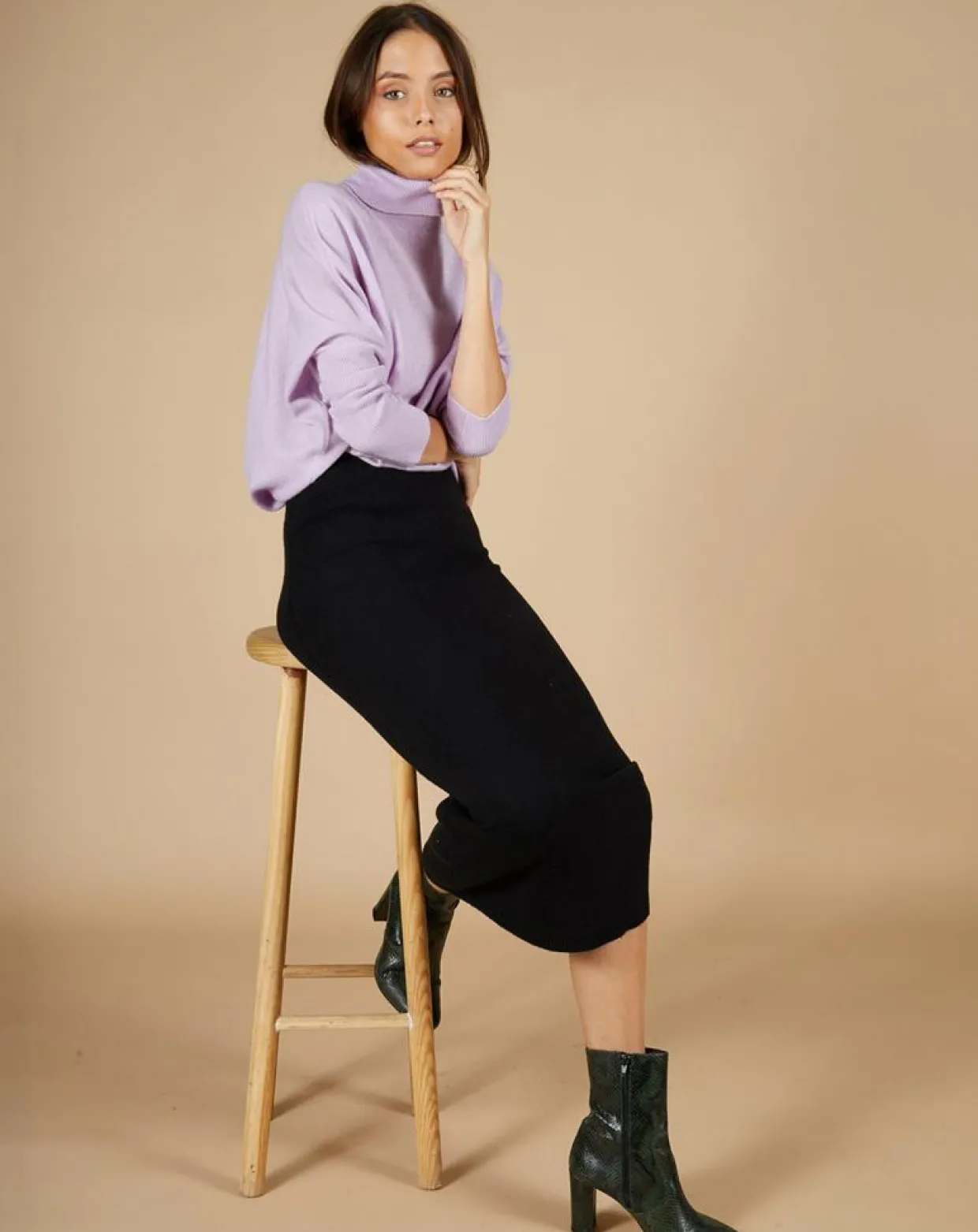 Pull poncho 100% Cachemire Lola col roulé lilas-Cashmere Tribu Discount
