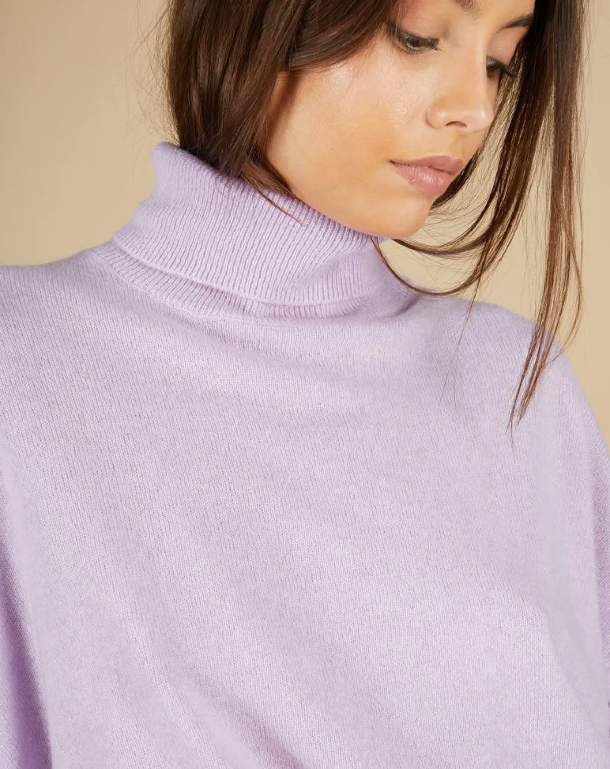 Pull poncho 100% Cachemire Lola col roulé lilas-Cashmere Tribu Discount