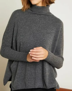 Femme Miss Cashmere Pulls^Pull poncho 100% Cachemire Olivia Col roulé gris chiné foncé