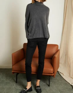 Femme Miss Cashmere Pulls^Pull poncho 100% Cachemire Olivia Col roulé gris chiné foncé