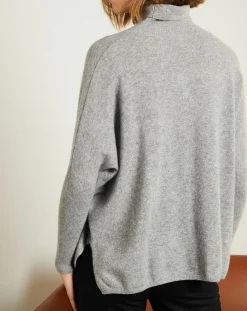 Pull poncho 100% Cachemire Olivia Col roulé gris chiné clair-Miss Cashmere New