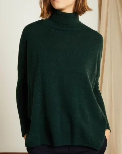 Pull poncho 100% Cachemire Olivia Col roulé vert forêt-Miss Cashmere Online