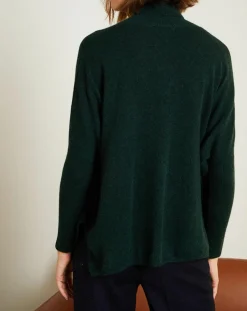 Pull poncho 100% Cachemire Olivia Col roulé vert forêt-Miss Cashmere Online