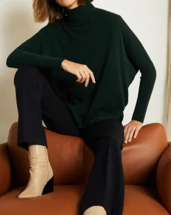 Pull poncho 100% Cachemire Olivia Col roulé vert forêt-Miss Cashmere Online