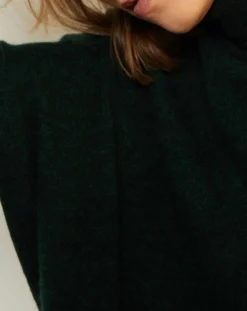 Pull poncho 100% Cachemire Olivia Col roulé vert forêt-Miss Cashmere Online