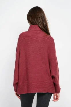 Pull poncho col roulé bordeaux-Assuili Hot