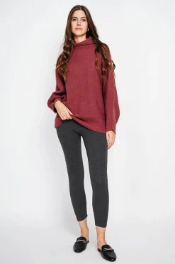 Pull poncho col roulé bordeaux-Assuili Hot