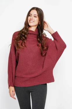 Pull poncho col roulé bordeaux-Assuili Hot