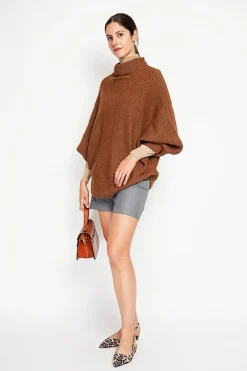 Pull poncho col roulé marron-Assuili Clearance