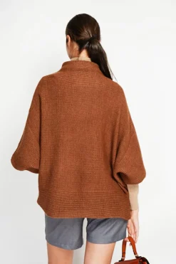 Pull poncho col roulé marron-Assuili Clearance