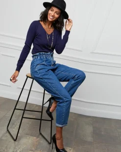 Pull Romane à Col V marine-Soft Cashmere Hot