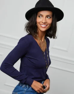 Pull Romane à Col V marine-Soft Cashmere Hot