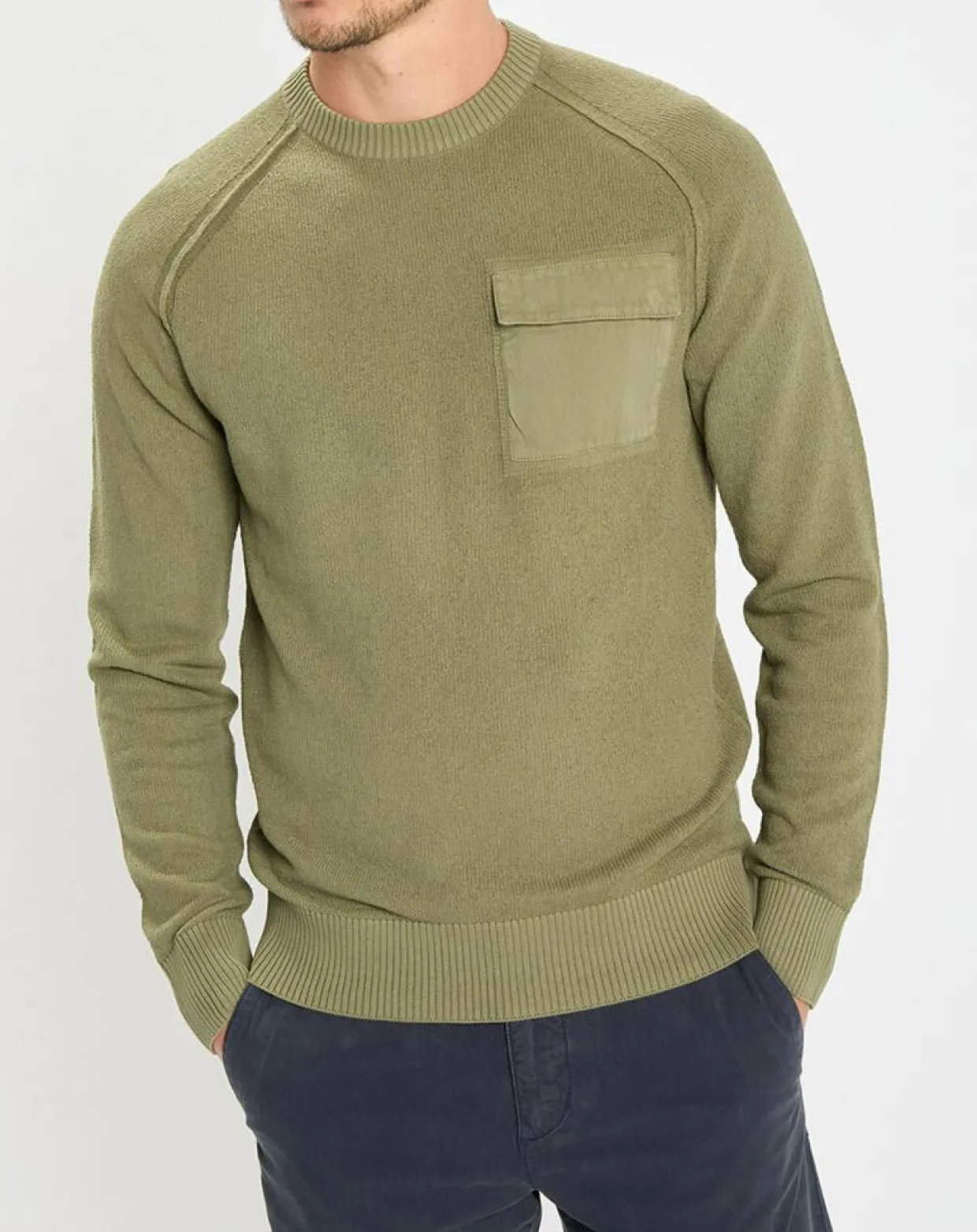 Pull Rond Raglan Poche Poitrine kaki-Marc O'Polo New
