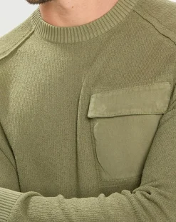 Pull Rond Raglan Poche Poitrine kaki-Marc O'Polo New