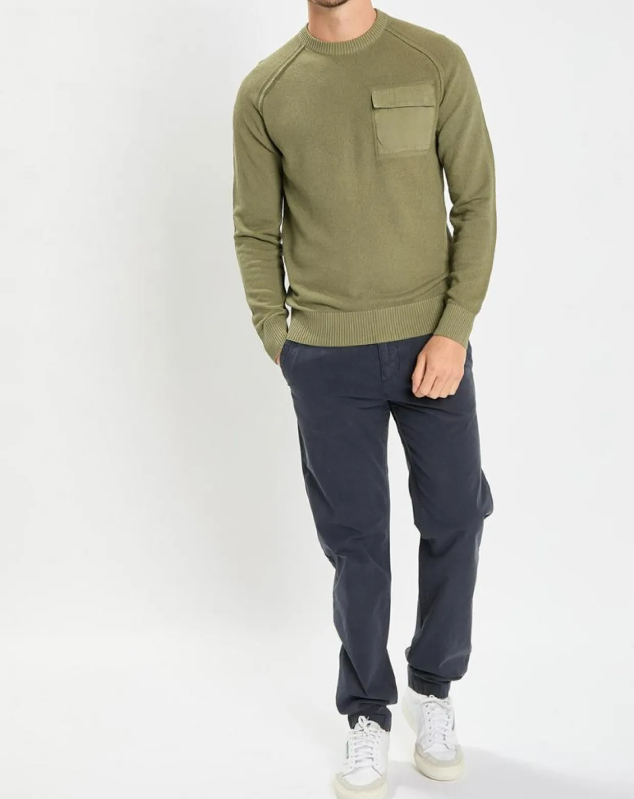 Pull Rond Raglan Poche Poitrine kaki-Marc O'Polo New