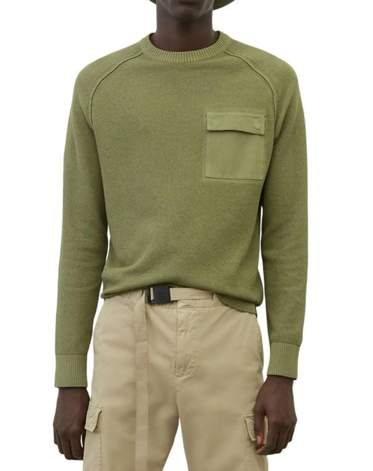 Pull Rond Raglan Poche Poitrine kaki-Marc O'Polo New