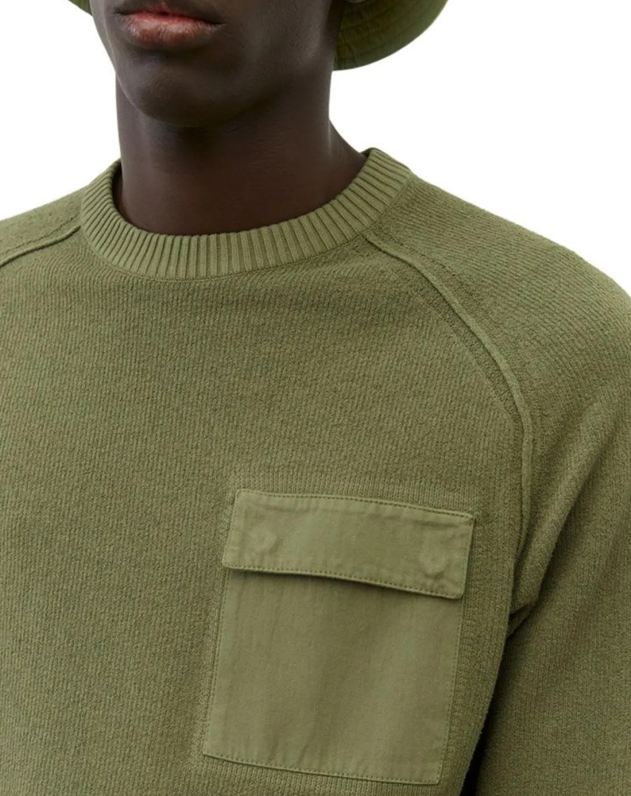 Pull Rond Raglan Poche Poitrine kaki-Marc O'Polo New