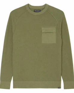Pull Rond Raglan Poche Poitrine kaki-Marc O'Polo New