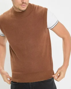 Homme Marc O'Polo Pulls^Pull sans manches en Laine & Coton marron