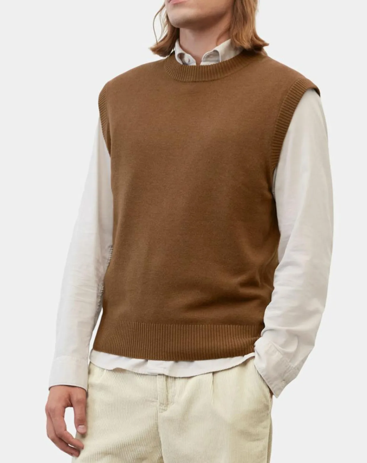 Homme Marc O'Polo Pulls^Pull sans manches en Laine & Coton marron