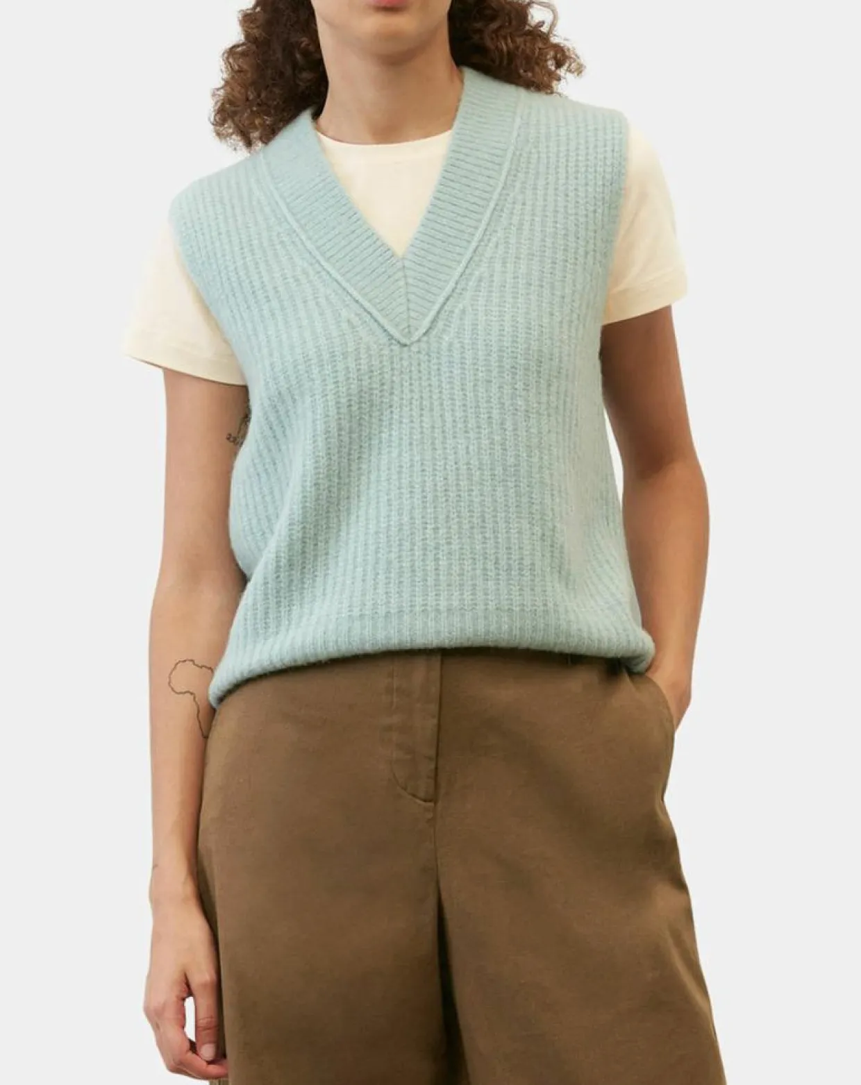Pull sans manches en Laine & Alpaga mélangés bleu clair-Marc O'Polo Clearance