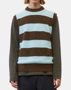 Pull sans manches en Laine & Alpaga mélangés rayé Colorblock bleu/marron-Marc O'Polo Outlet