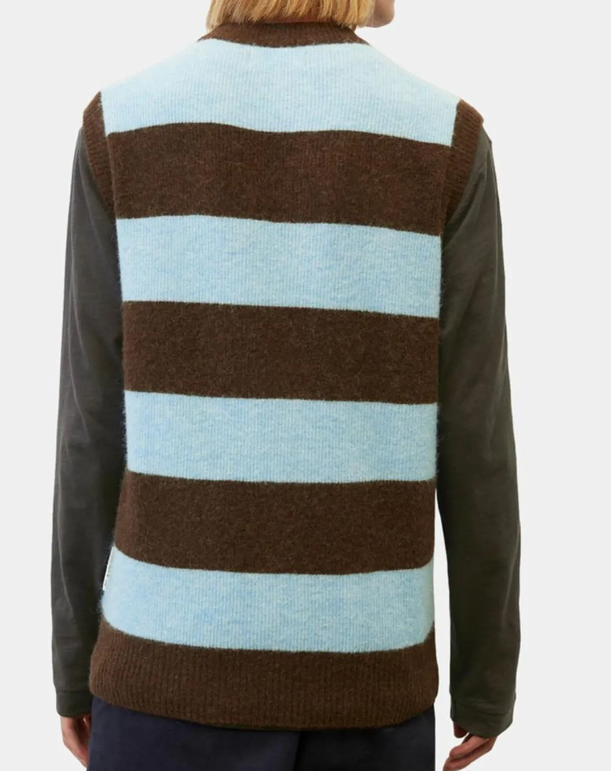 Pull sans manches en Laine & Alpaga mélangés rayé Colorblock bleu/marron-Marc O'Polo Outlet