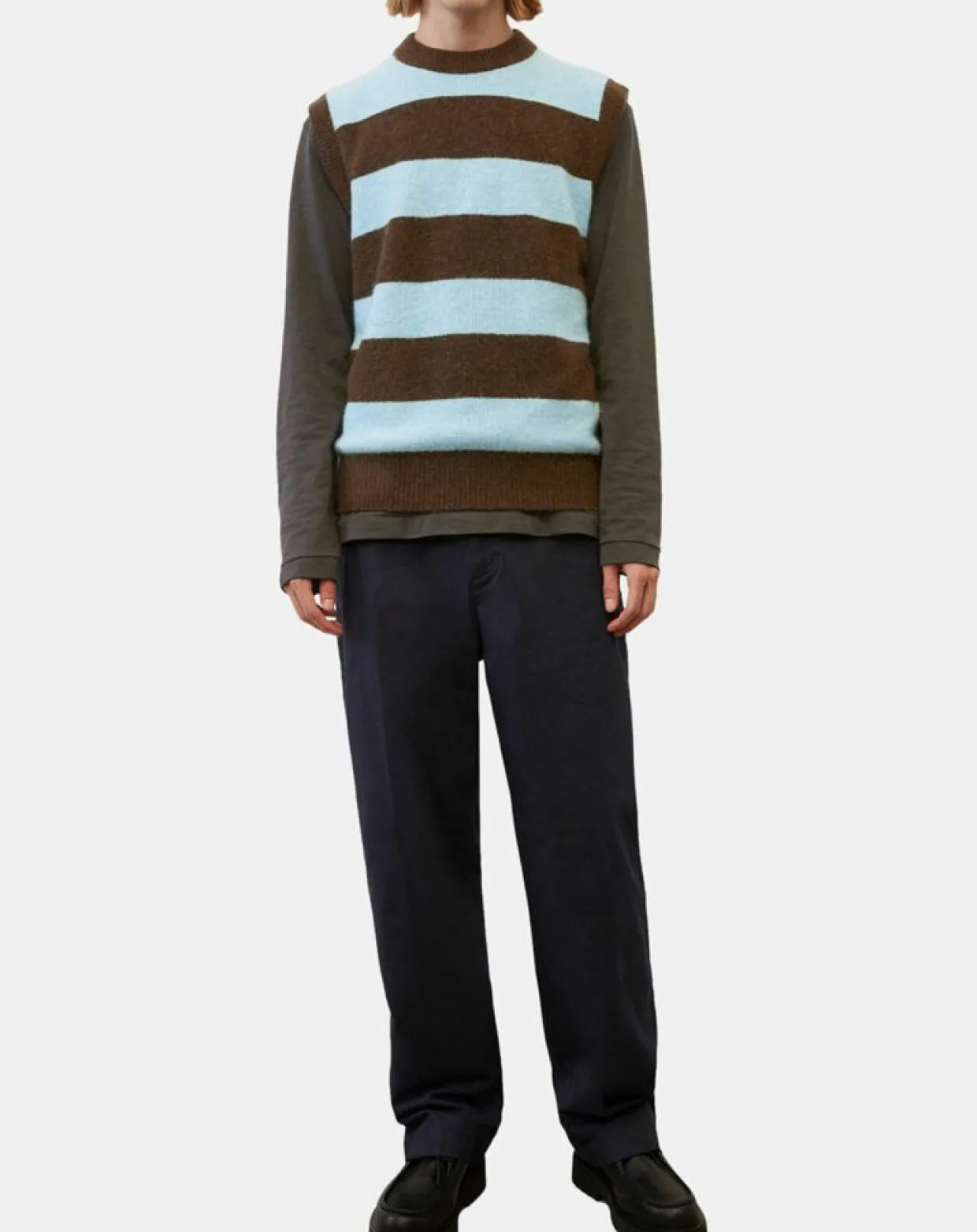 Pull sans manches en Laine & Alpaga mélangés rayé Colorblock bleu/marron-Marc O'Polo Outlet