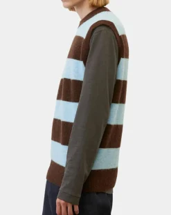Pull sans manches en Laine & Alpaga mélangés rayé Colorblock bleu/marron-Marc O'Polo Outlet