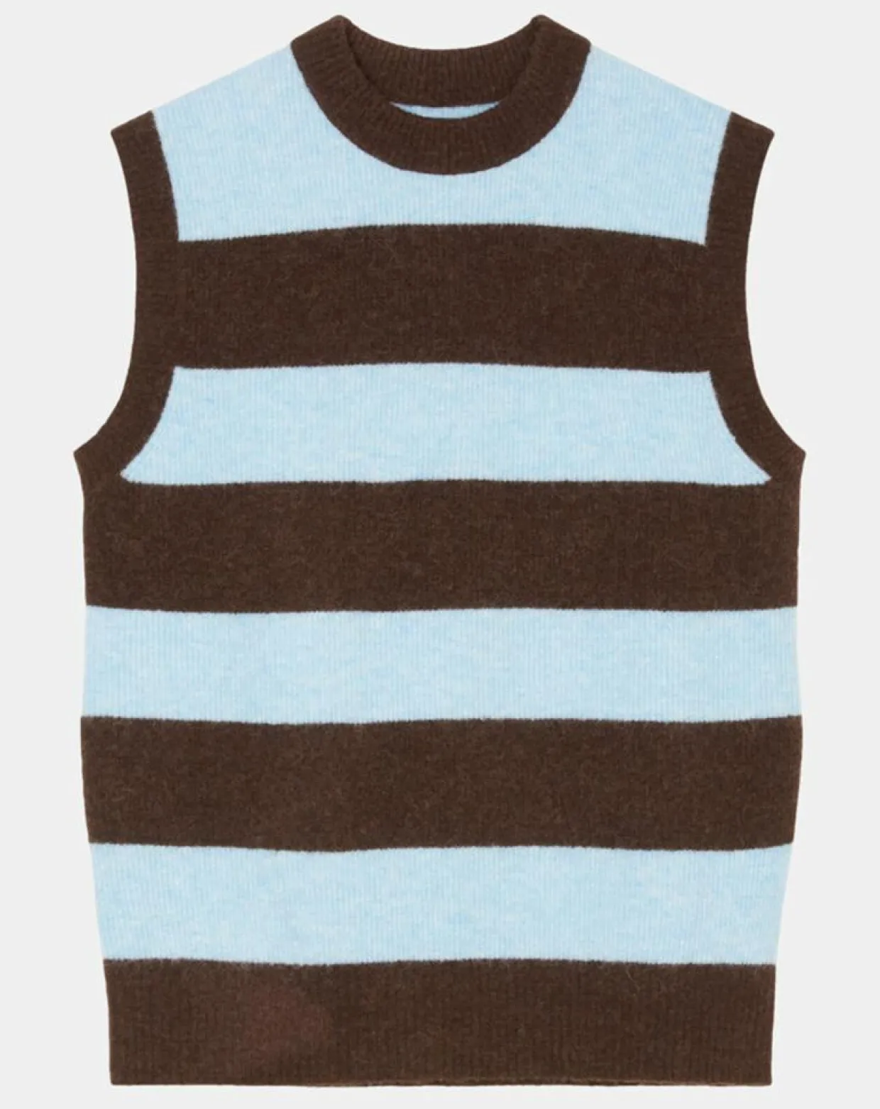 Pull sans manches en Laine & Alpaga mélangés rayé Colorblock bleu/marron-Marc O'Polo Outlet