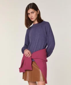 Pull Véra 100% laine col bicolore violet-Rodier Discount