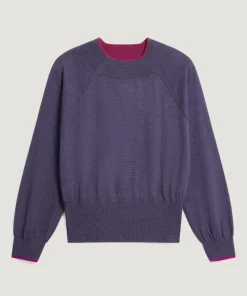 Pull Véra 100% laine col bicolore violet-Rodier Discount