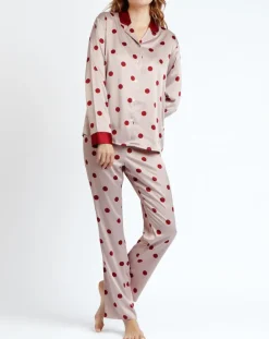 Femme Admas Classic Lingerie, Nuit^Pyjama Chemise & Pantalon Sienna rose/rouge
