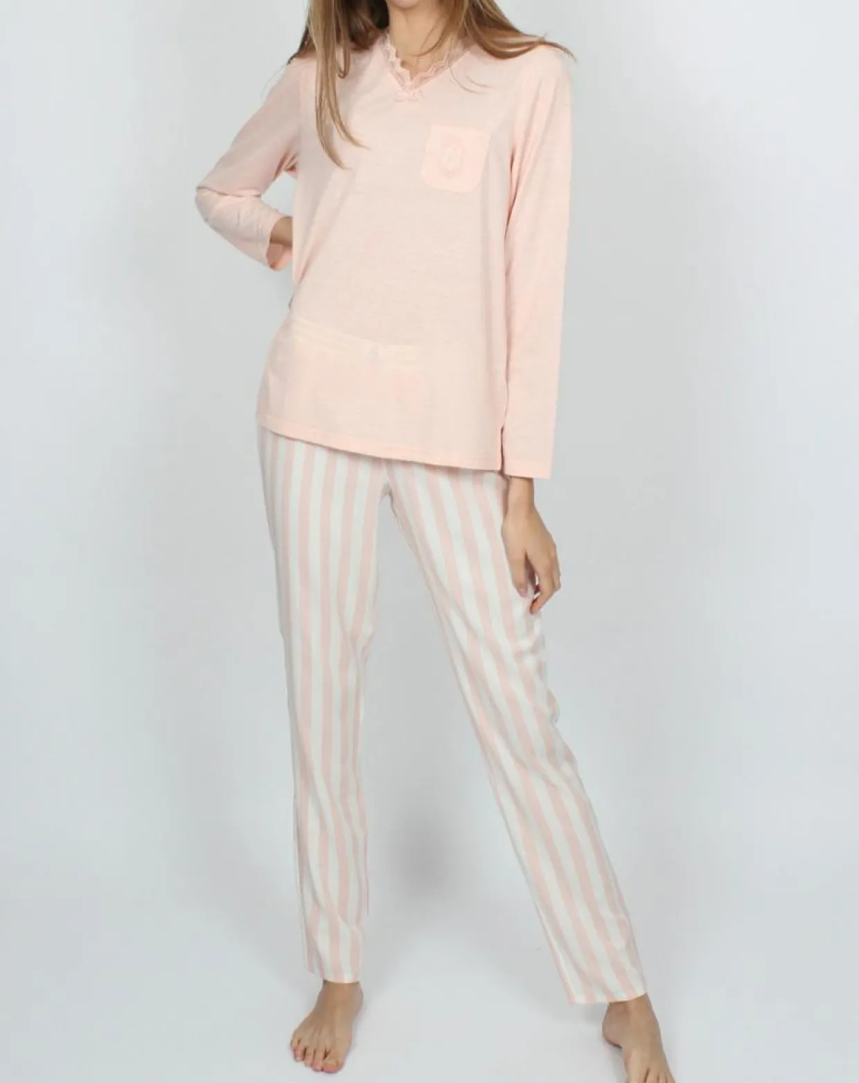 Femme Admas Classic Lingerie, Nuit^Pyjama Classic Tripes rose